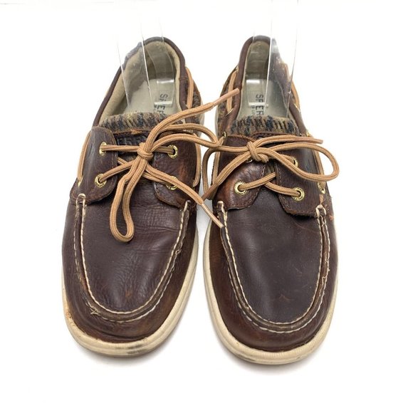 SPERRY TOP SIDER Genuine Leather Brown Houndstooth Loafers Boat Shoes Flats sz 8 - Picture 5 of 16